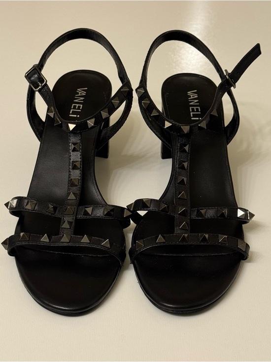 Vaneli Shoes - Vaneli MIDGE Black Nappa Pyramid-Stud T-Strap Heels Size 8.5